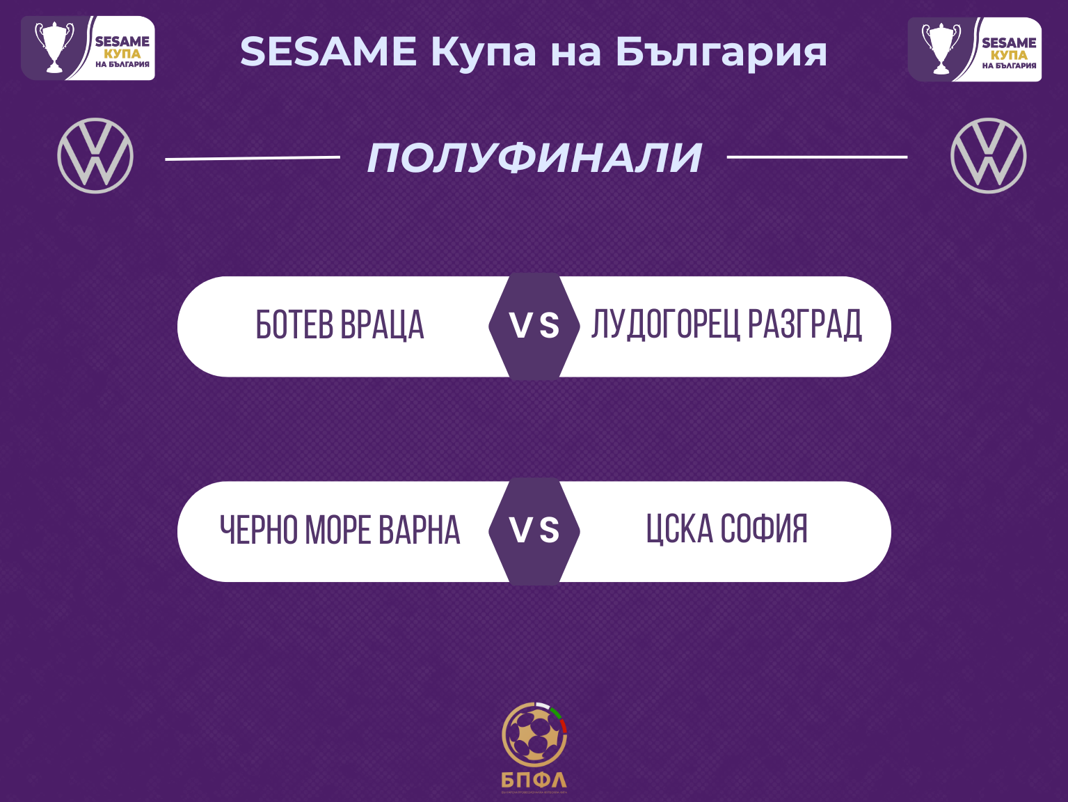 Станаха ясни полуфиналните двойки в Sesame Купа на България