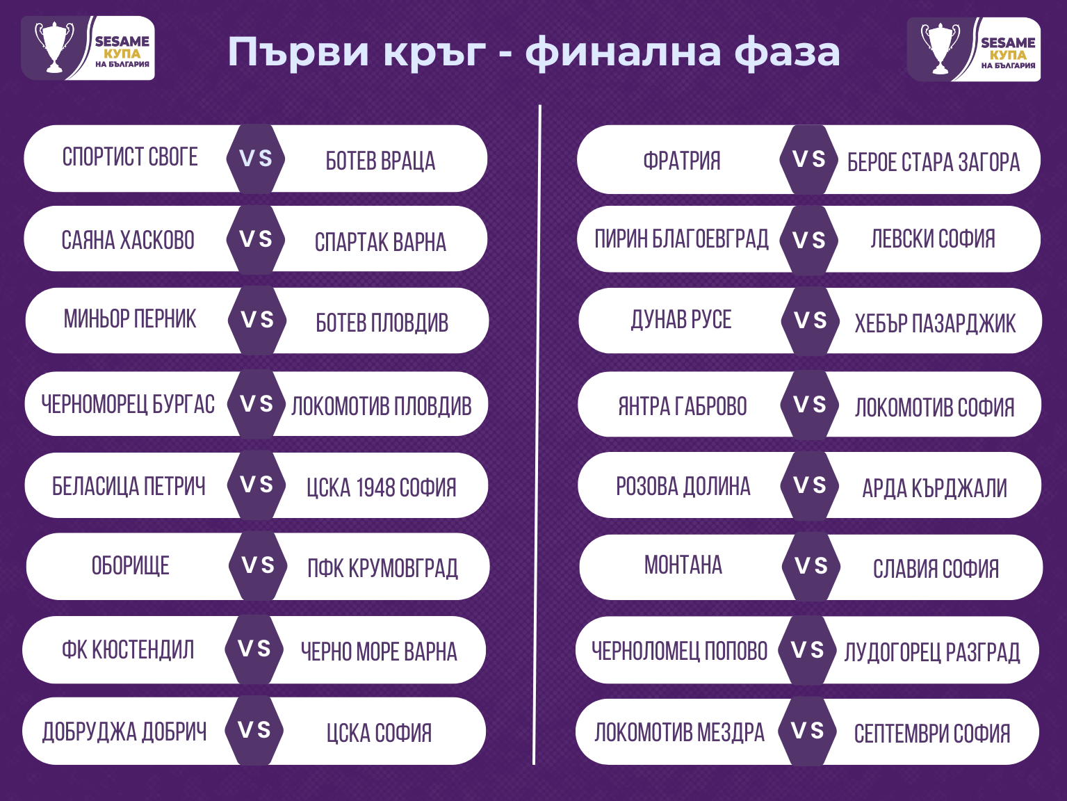 Двойките в Първи кръг на Sesame Купа на България